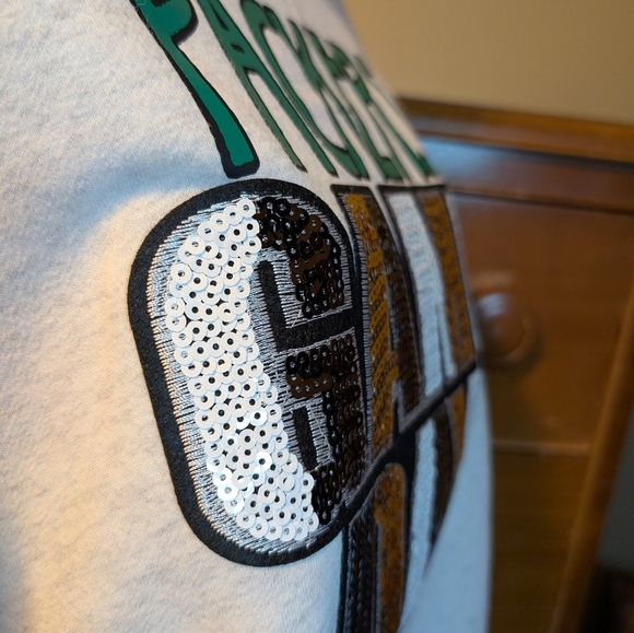 GREEN Bay Packers Repurposed Sequin Game Day Sweatshirt 1X - Picture 7 of 9